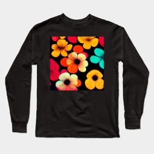 Bright colored textured flowers from the 1970's Long Sleeve T-Shirt